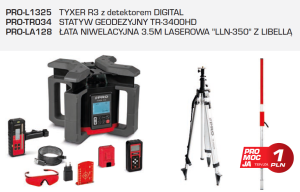 Niwelator laserowy cyfrowy PRO TYXER R3 z detektorem Digital-MM+statyw 3400 +łata laserowa 3,5m